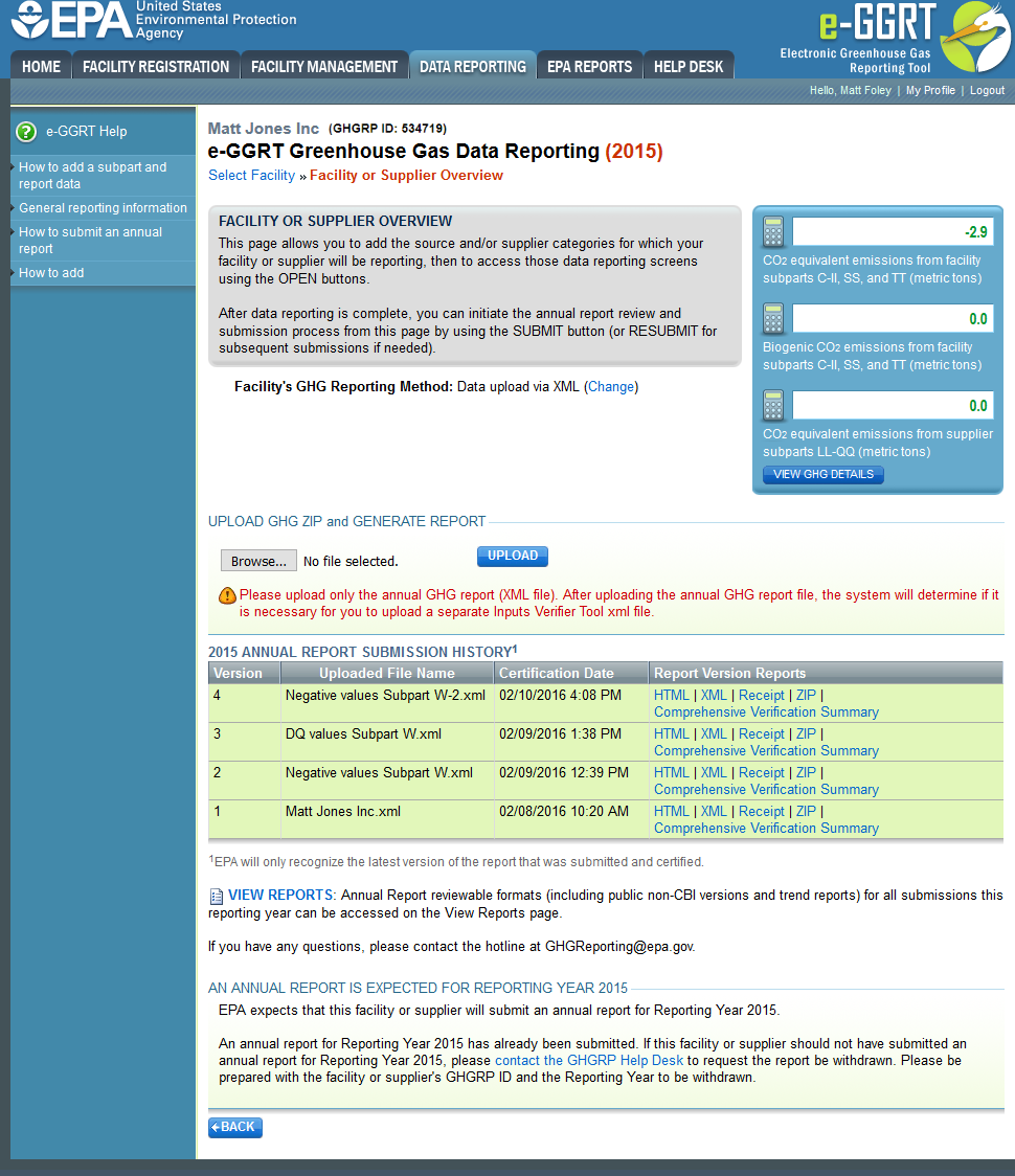 Click the Browse button in the UPLOAD GHG ZIP and GENERATE REPORT section